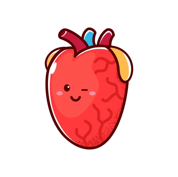 Cute Cartoon Smiling Healthy Heart Character Happy Emoji Emotion Vector —  Vetores de Stock