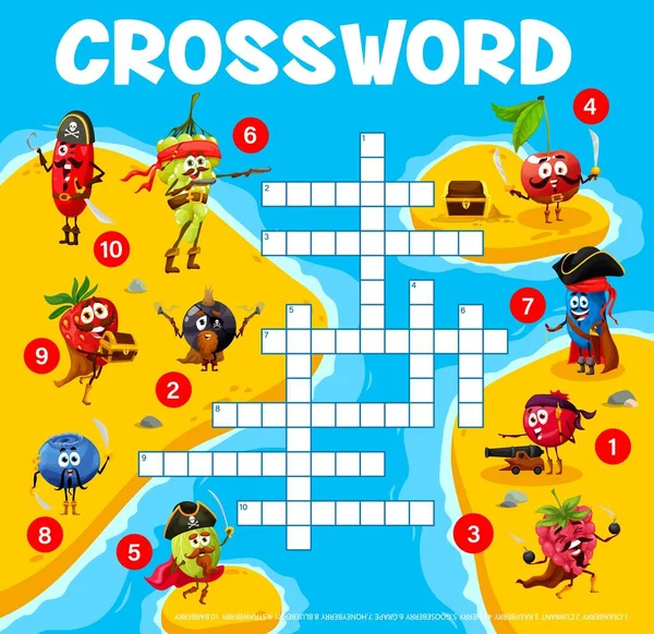 Crossword Grid Cartoon Berry Pirates Corsairs Island Word Quiz Vector — Stockvektor