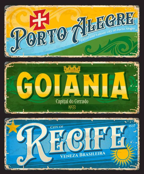 Porto Alegre Goiania Recife Brazilian City Travel Stickers Plates Brazil — стоковый вектор