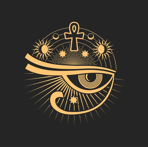 Horus Prediction Eye Tarot Magic Symbol Ethnic Amulet Egypt Cross — Vetor de Stock