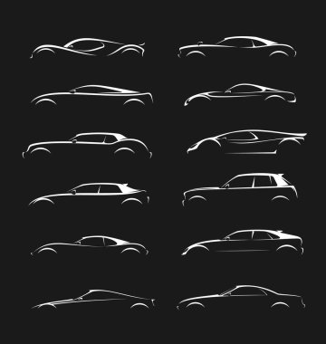 Futuristic car silhouettes, supercar vehicle or future automobile vector icons. Supercar or sportcar and futuristic car symbols of automotive technology transport or car racing