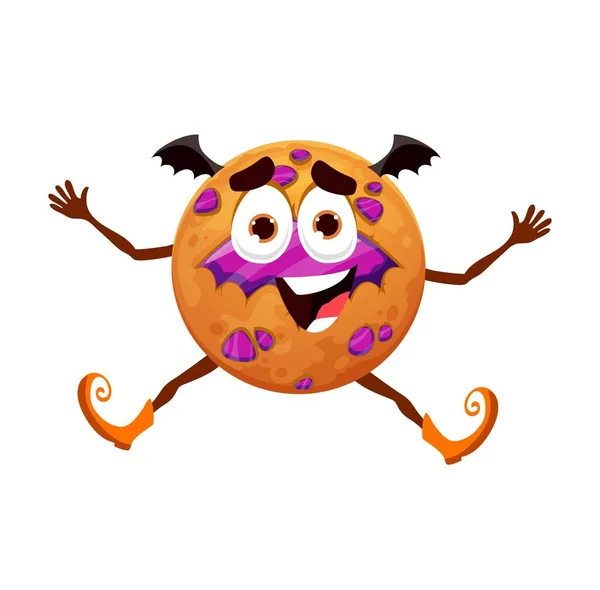 Cartoon Halloween Gingerbread Χαρακτήρα Cookie Διάνυσμα Αστείο Γλυκό Επιδόρπιο Φτερά — Διανυσματικό Αρχείο