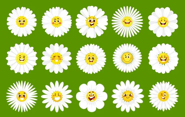 Camomile Smile Daisy Flowers Cartoon Chamomile Characters Vector Daisy Emoji — Image vectorielle