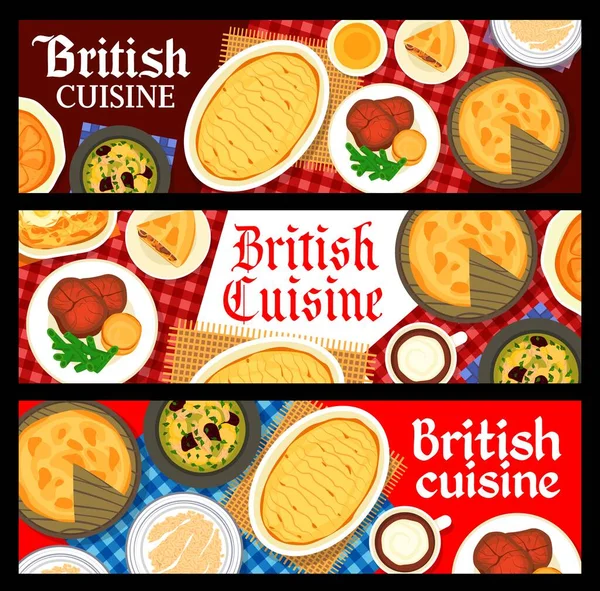 British Food Banners English Cuisine Dishes Vector Restaurant Menu Meals — Wektor stockowy