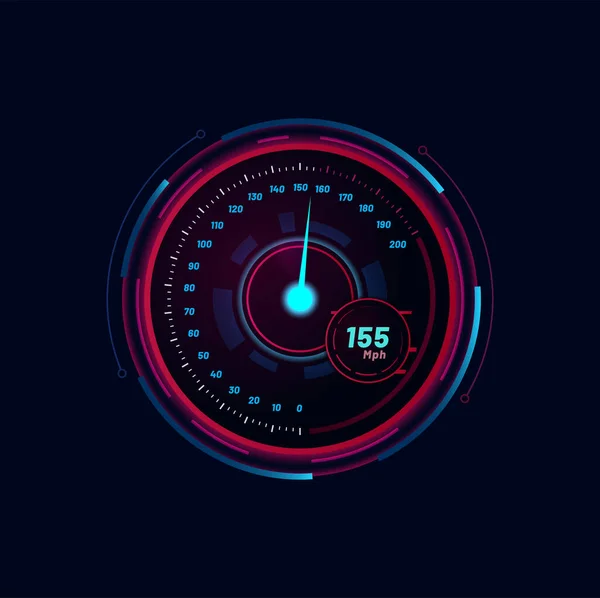 Futuristic Car Speedometer Gauge Dial Automobile Speedometer Neon Vehicle Dashboard — Vetor de Stock