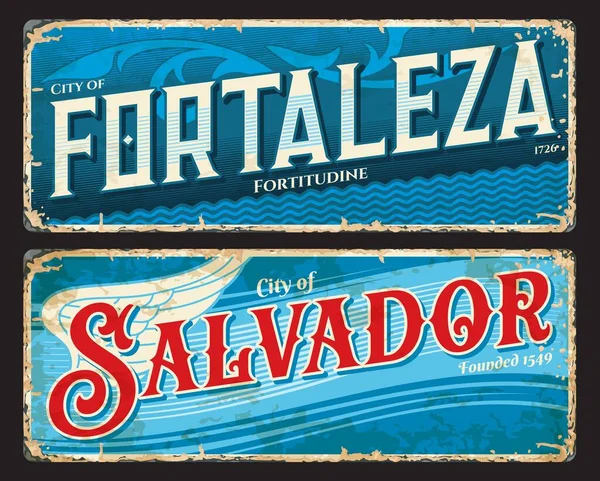 Fortaleza Salvador Brazilian City Travel Stickers Plates Brazil City Retro — Stock Vector