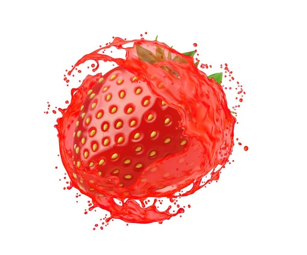 Ripe Raw Strawberry Juice Splash Fresh Drink Spill Swirl Bubbles — Vetor de Stock