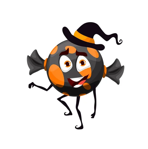Cartoon Black Halloween Candy Vector Cute Toffee Character Wrap Orange — Vettoriale Stock
