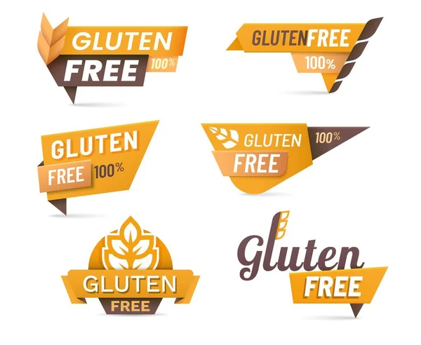 Gluten Free Food Icons Labels Banners Organic Farm Cereal Product — Stock vektor