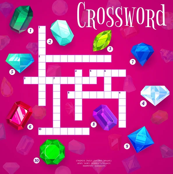Gems Jewels Crystals Crossword Grid Worksheet Find Word Quiz Game — Stockový vektor