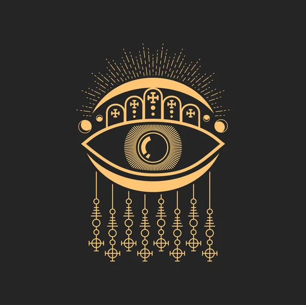 Egypt Eye Occult Sign Egyptian Cross Moon Isolated Mason Magic — Stok Vektör