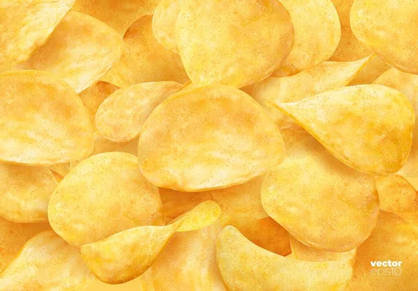 Realistic Crispy Potato Chips Background Salty Flavored Snack Junk Fast — Vector de stock