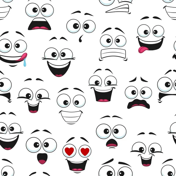 Happy Cartoon Faces Seamless Pattern Vector Background Smiling Excited Surprised — Stok Vektör