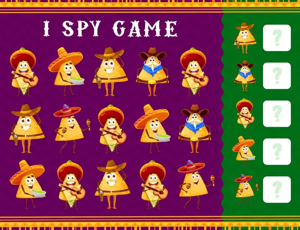 Funny Mexican Nachos Chips Characters Spy Kids Game Worksheet Vector — ストックベクタ