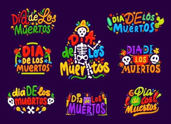 Dia Los Muertos Mexican Holiday Cartoon Lettering Day Dead Text — Stock vektor