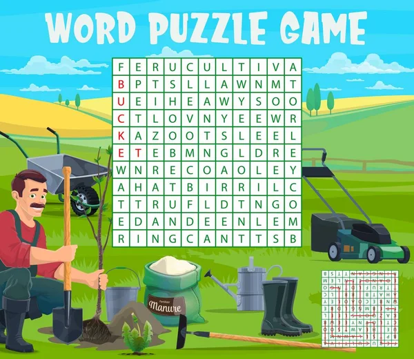 Farmer Tools Equipment Word Search Puzzle Game Worksheet Vocabulary Game — Image vectorielle