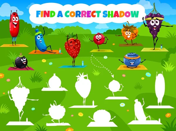 Find Correct Shadow Quiz Game Worksheet Cartoon Cute Berry Characters — ストックベクタ