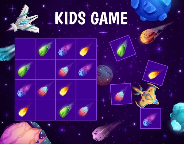 Sudoku Game Worksheet Cartoon Space Comets Stars Spacecrafts Kids Puzzle — Stockvector