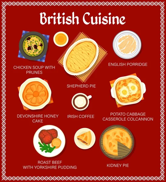 British Food Cuisine Menu Dishes Lunch Restaurant Meals Vector Poster — Vettoriale Stock