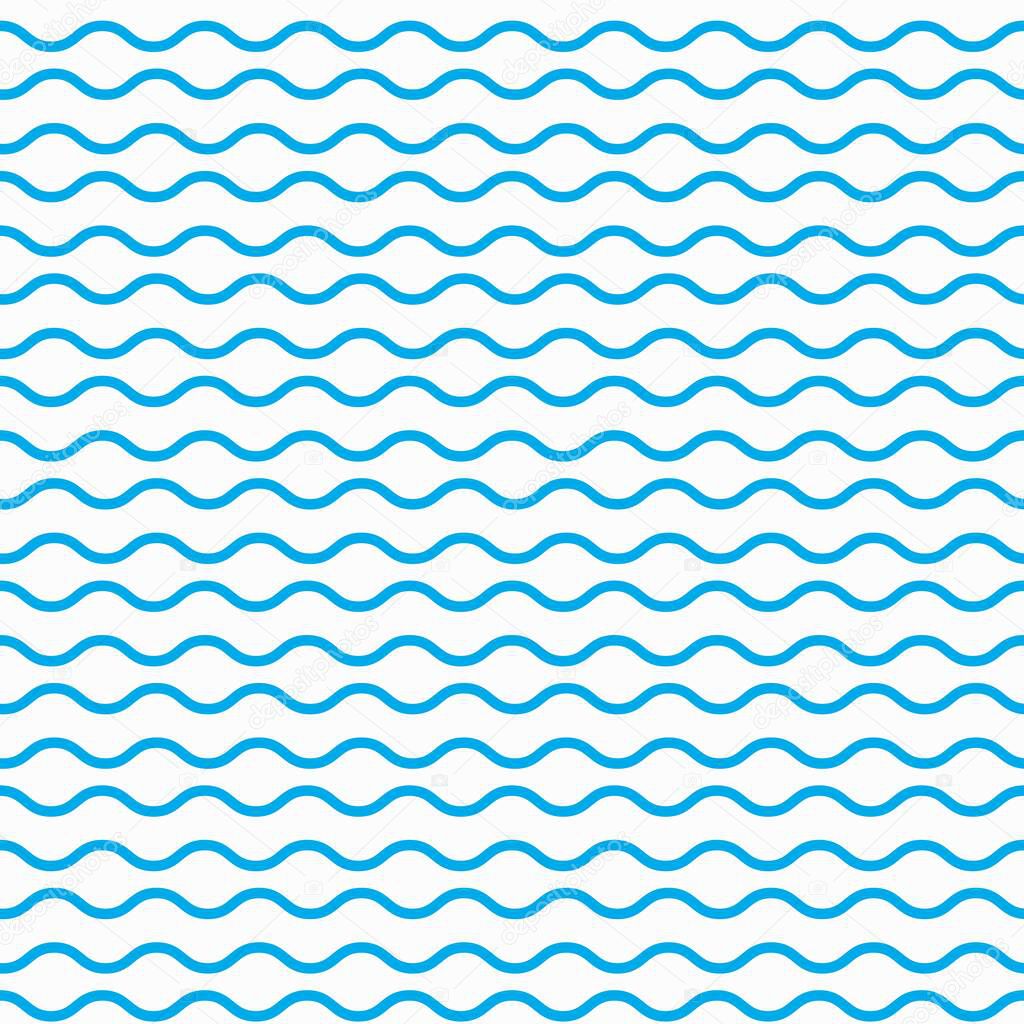 Blue ocean and sea waves seamless pattern. Minimalistic nautical backdrop, summer motif vector wallpaper or wavy background. Wrapping paper decoration or simple seamless pattern with ocean waves