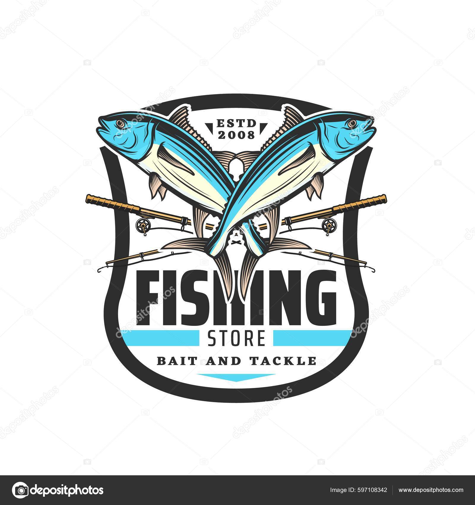 Fishing Store Vector Icon Crossed Tuna Fish Fisherman Spinning Rods —  stockvektor av ©Seamartini 597108342