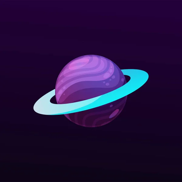 Cartoon Purple Planet Blue Ring Fantasy Space Saturn Galaxy World — ストックベクタ