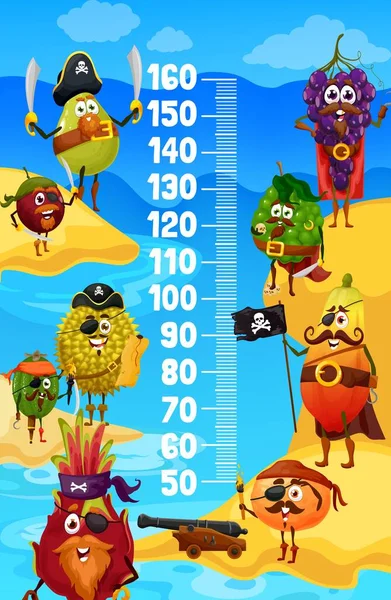 Kids Height Chart Cartoon Fruit Pirates Corsairs Vector Growth Meter — Stockvektor