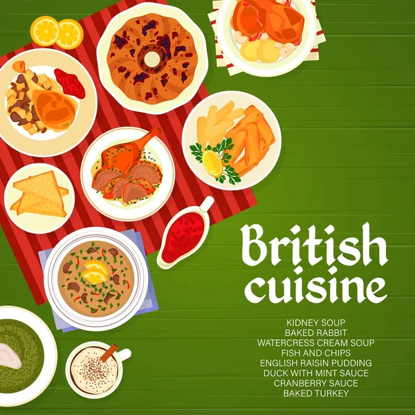 British Cuisine Menu Cover Template Cranberry Sauce Duck Mint Sauce — Stok Vektör