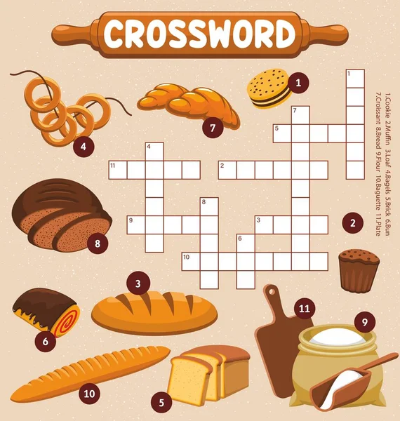 Desserts Flour Bakery Crossword Worksheet Find Word Quiz Game Vector — Vetor de Stock