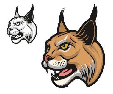 Angry lynx bobcat cartoon animal mascot. Wild cat head. Sport team lynx animal symbol, angry roaring bobcat or aggressive caracal wild cat head vector mascot