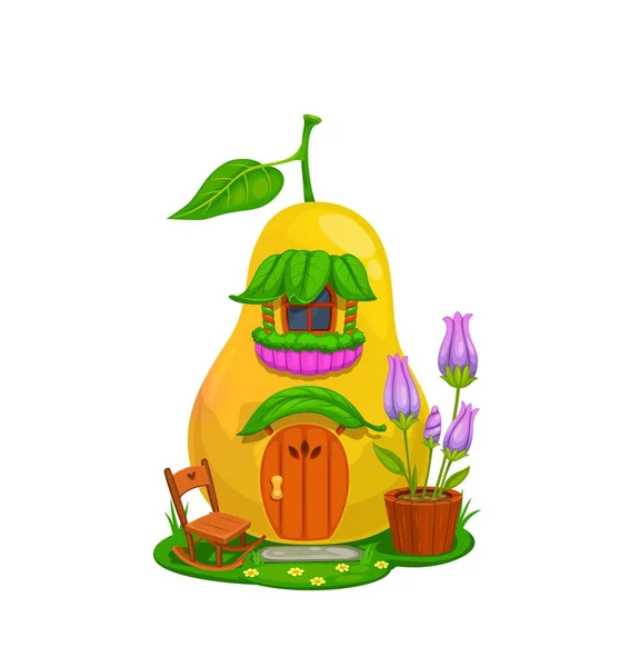 Cartoon Fairytale Yellow Pear House Building Pixie Gnome Dwarf Fairy — ストックベクタ