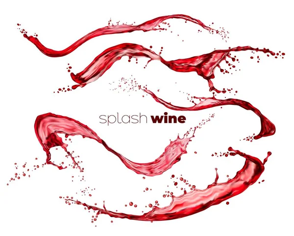 Red Wine Juice Wave Splash Flow Drops Isolated Wine Swirls — Vetor de Stock