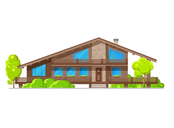 Custom Built House Nicely Trimmed Landscaped Front Yard Residential Neighborhood — Stock Vector