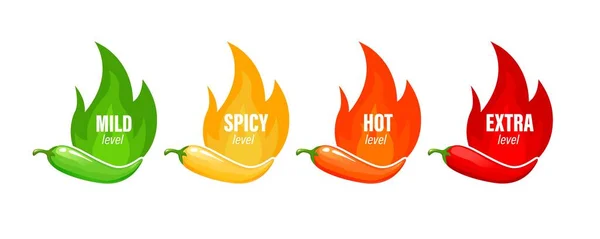 Hot Spicy Level Labels Hot Sauce Food Spicy Meter Vector — ストックベクタ