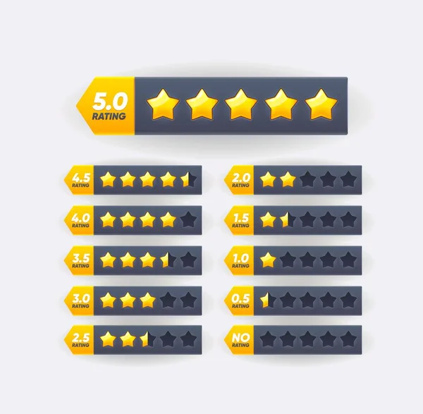 Five Golden Star Review Rate Customer Feedback User Choice Customer —  Vetores de Stock