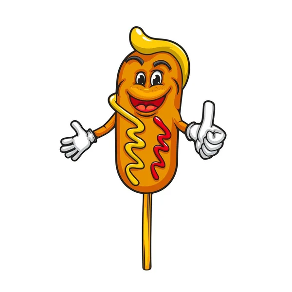 Cartoon Corndog Character Corn Dog Stick Vector Food Personage Corndog — Stockový vektor