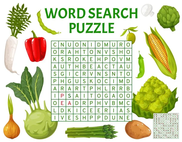 Cartoon Farm Raw Vegetables Word Search Puzzle Game Worksheet Vector — Image vectorielle