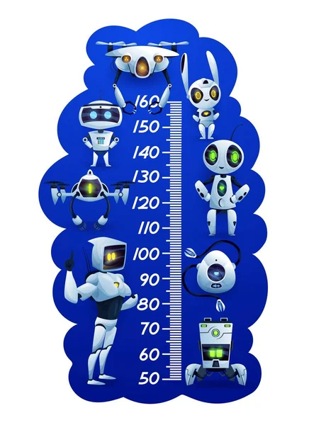 Cartoon Robots Droids Kids Height Chart Vector Growth Meter Funny — Vetor de Stock