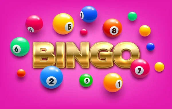 Bingo Λαχείο Διάνυσμα Πολύχρωμες Μπάλες Τυχερούς Αριθμούς Συνδυασμό Ροζ Φόντο — Διανυσματικό Αρχείο