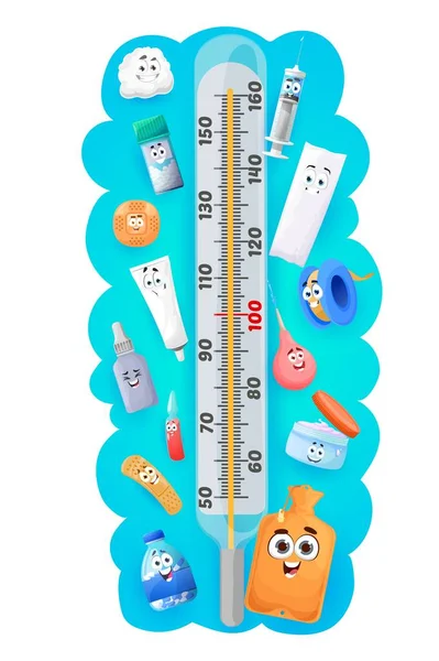 Cartoon Medication Pills Drugs Characters Kids Height Chart Growth Meter — 图库矢量图片