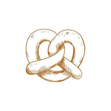 German pretzel isolated monochrome sketch. Vector bakery food, pastry product, salty snack