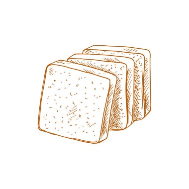 Wheat bread with cumin seeds cut slices isolated sketch. Vector pastry food, toast dough