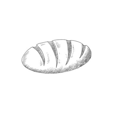Wheat bread loaf isolated bakery product sketch. Vector baked pastry of dough and flour