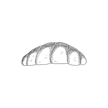 French roll isolated croissant monochrome sketch. Vector French crescent-shaped pastry, european breakfast