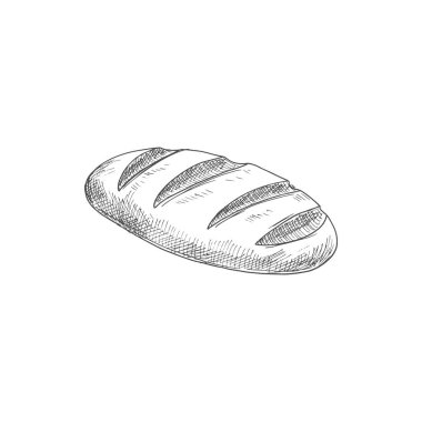 Baguette or long loaf bread isolated pastry food. Vector wheat bread, bakery monochrome product