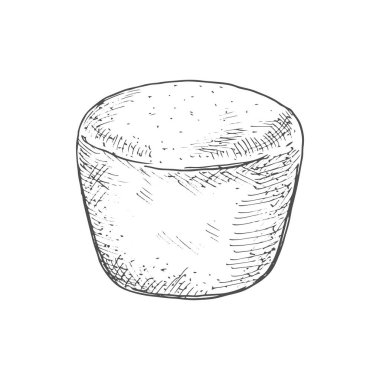Bread with caraway seeds, round loaf drawn sketch. Vector rye round bread, pastry loaf