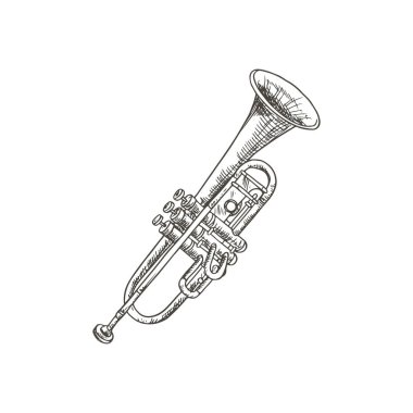 Trumpet musical instrument isolated vector cornet. Vector horn or orchestral pipe, jazz flugelhorn