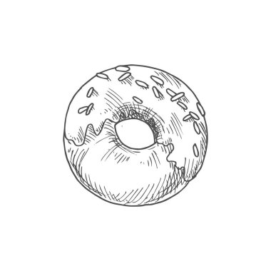 Sweet donut with glaze isolated cookies. sketch. Vector bakery food dessert, doughnut and sugar sprinkles