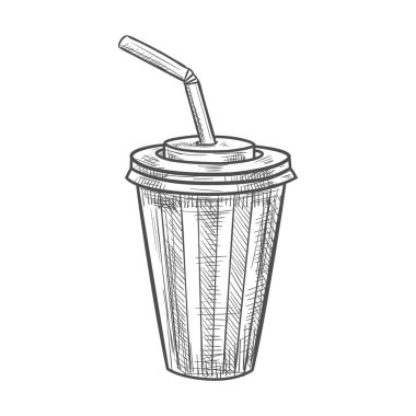 Striped cup of cola or soda isolated takeaway drink. Vector stripped glass of fizzy coca