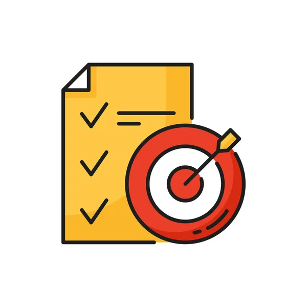 Planning Achieving Goals Business Color Outline Icon List Arrow Target — Vetor de Stock
